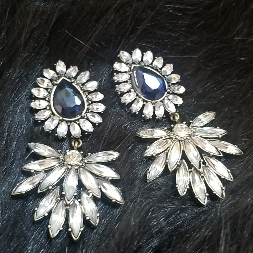 navy rhinestone statement earrings